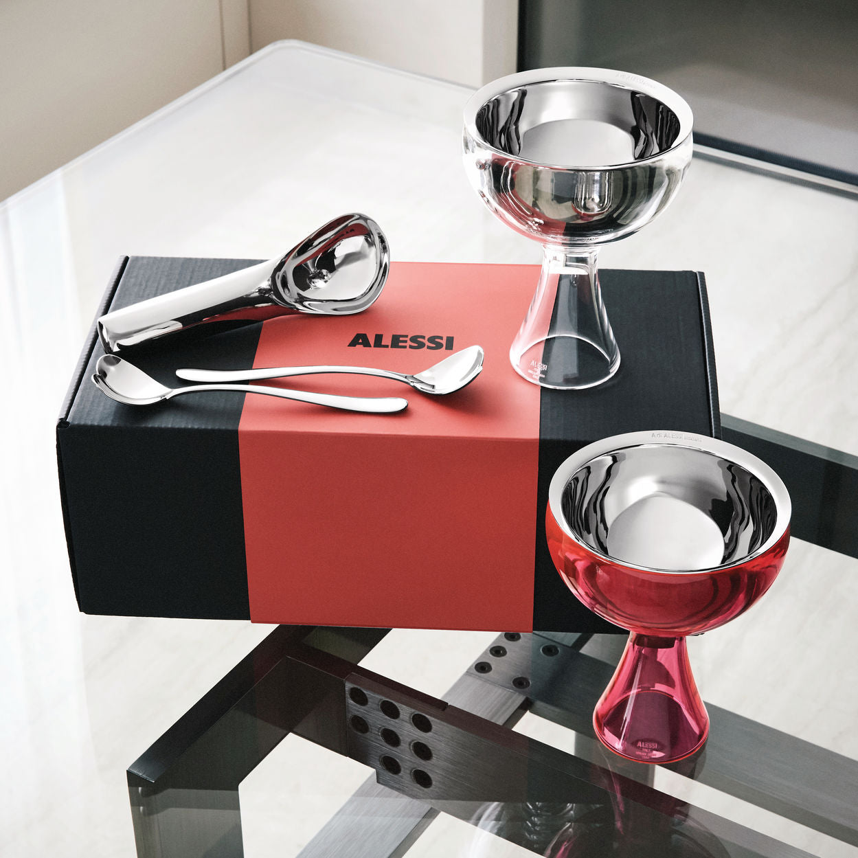Eiscreme-Set ALESSI & ICE CREAM in Rosa und Silber