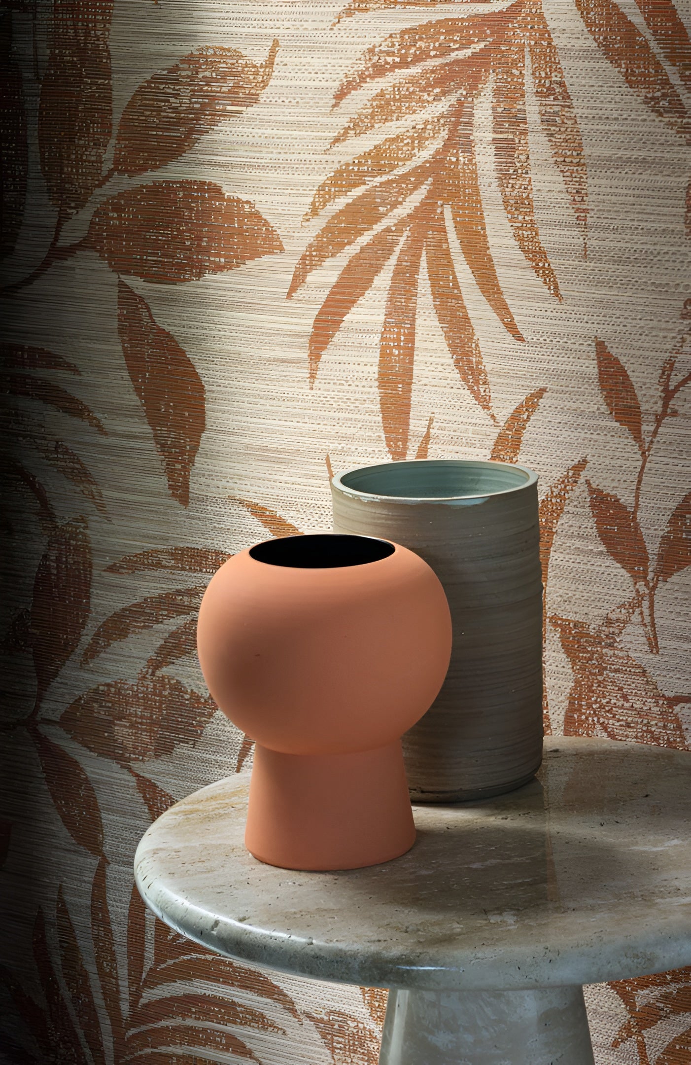 Textil-Tapete mit Pflanzenmotiv Salix - ORANGE BRÛLÉ/OCRE gebrannte Orange mit Beige