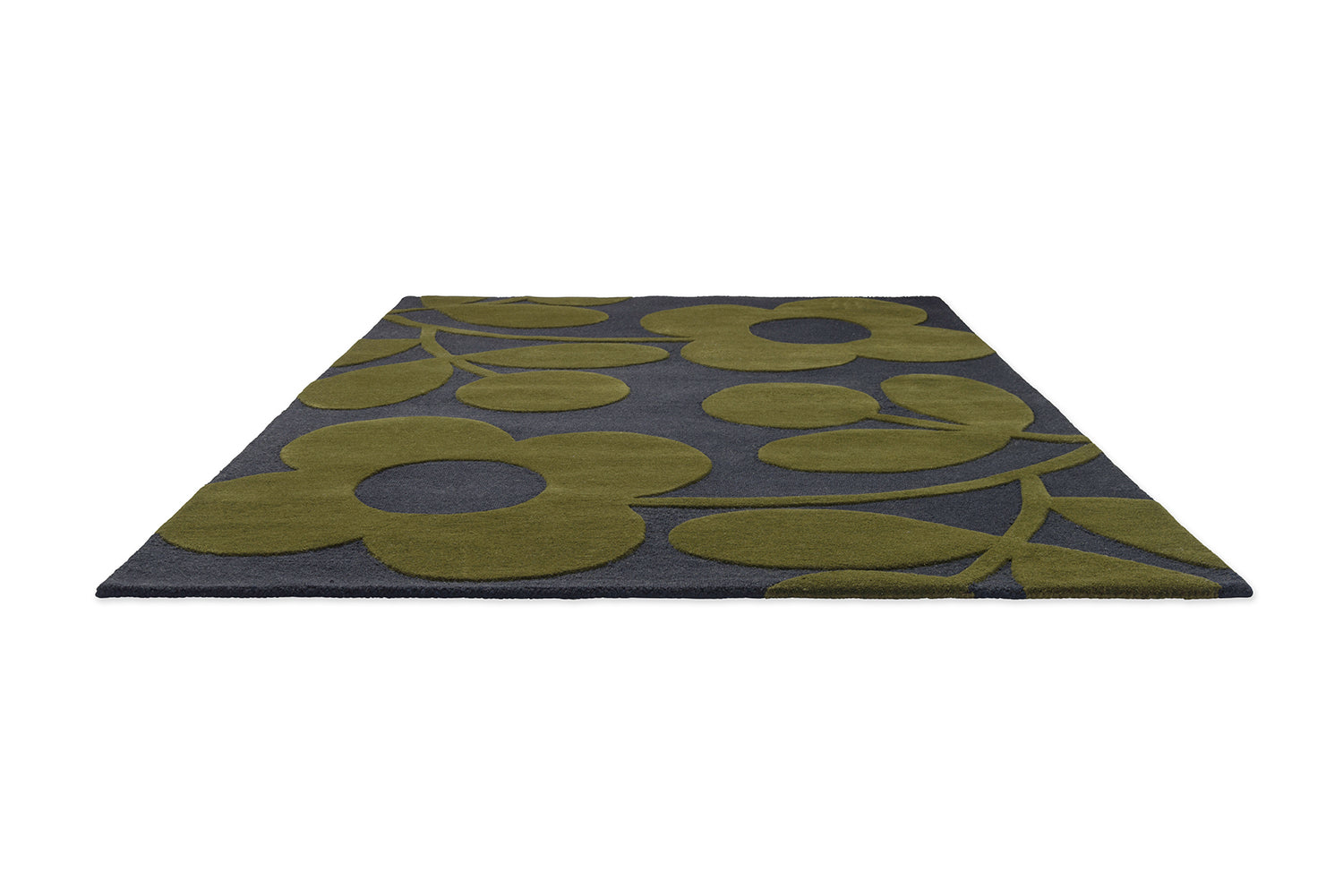 SPRING STEM navy blue rug with green
