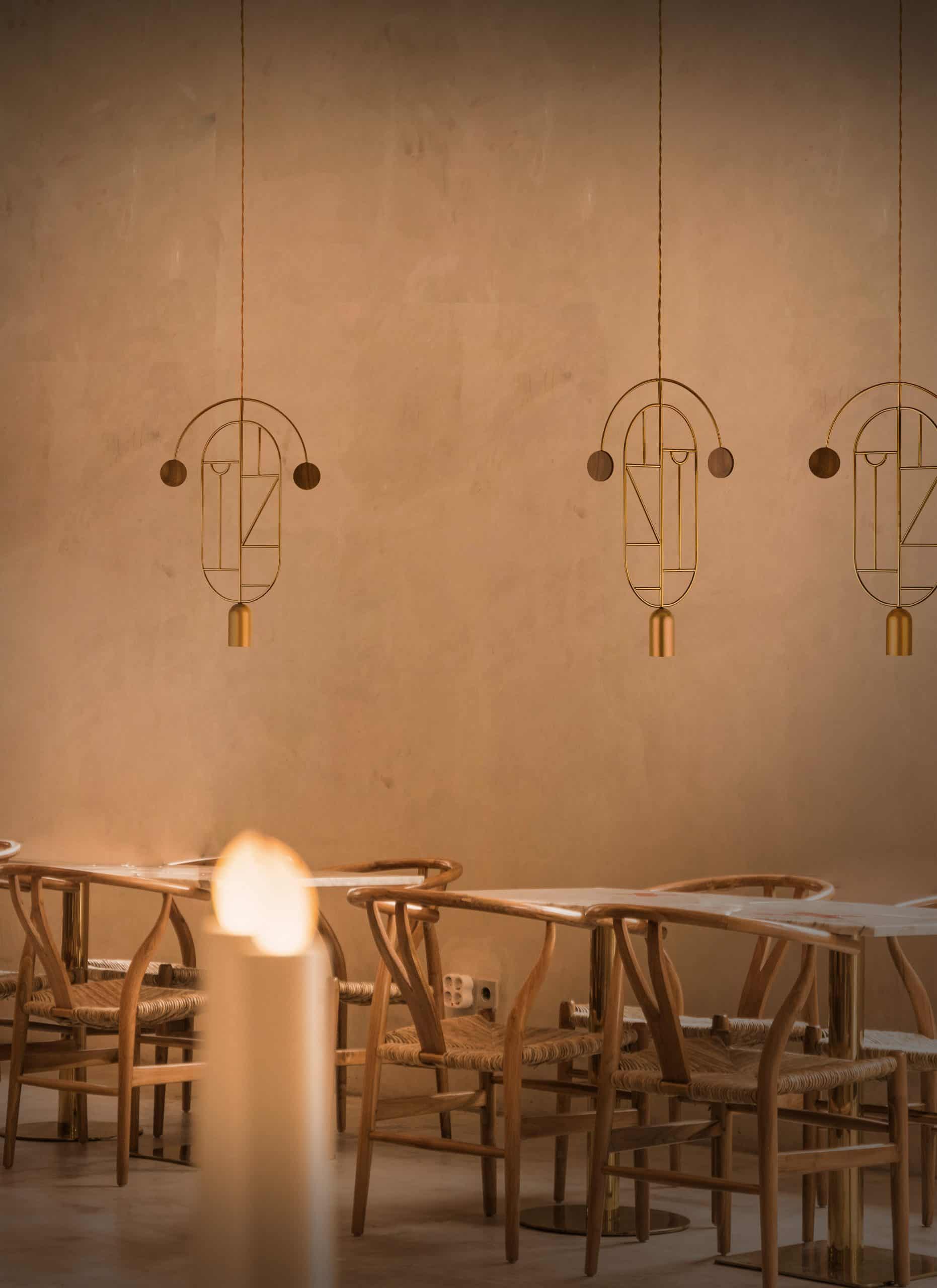 WOODEN DOTS WDS08 Pendant Lamp in Brass with White and Blue