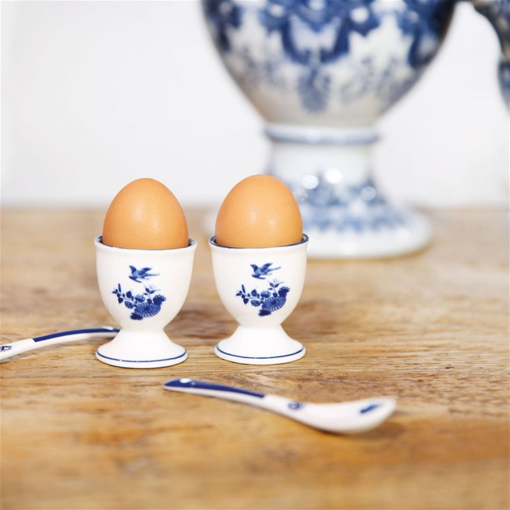 DELFTWARE white egg cups with blue