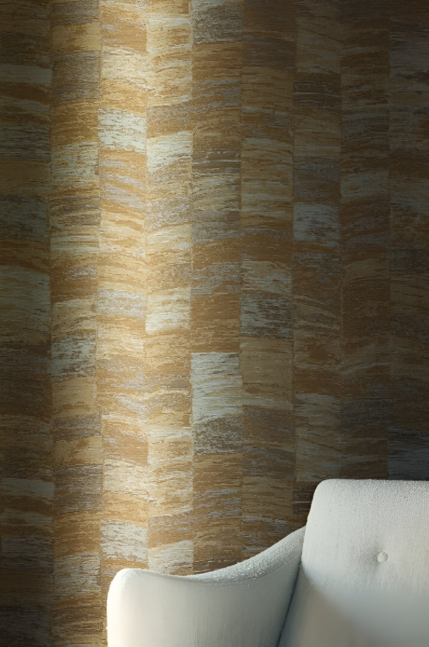 Textilstruktur-Tapete mit geometrischem Muster PUEBLOS - OCRE goldgelb