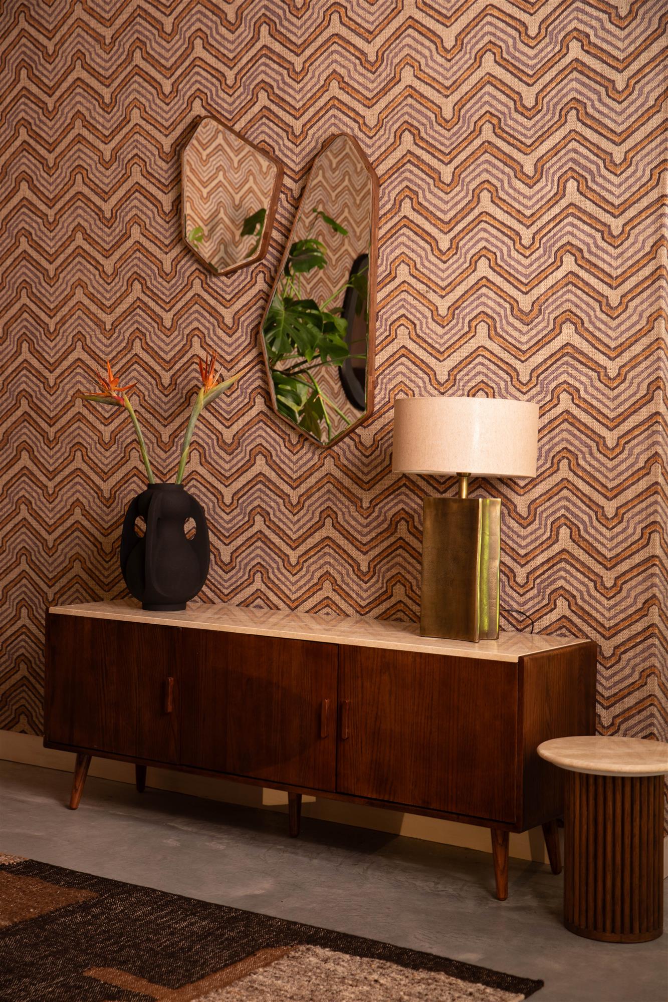 Arda Creme Marmortisch mit Eichenholz