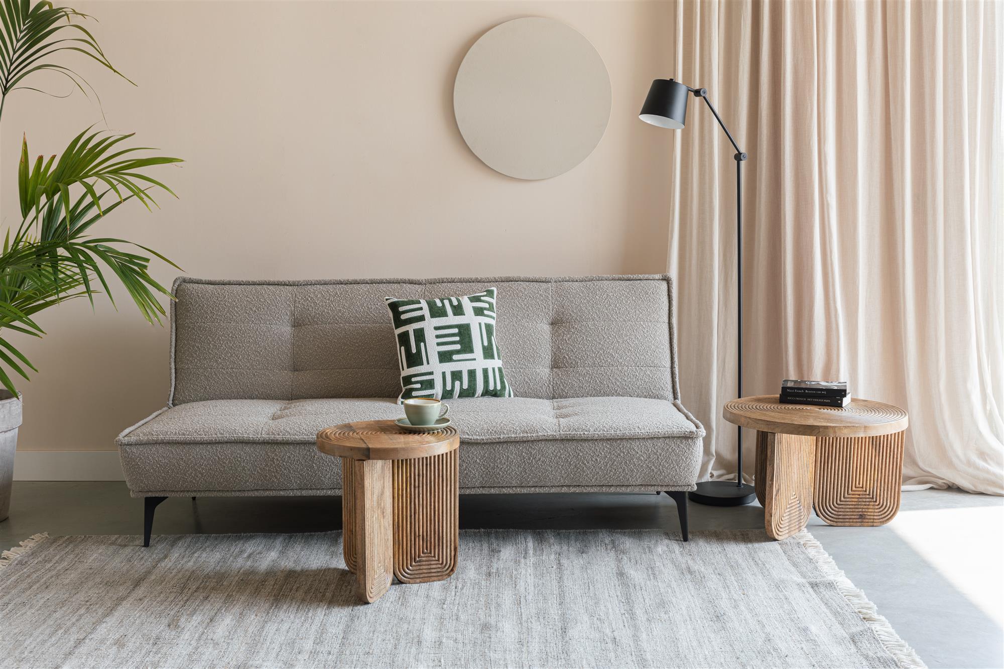 Beige CIELKE Sofa Bed with Black Base