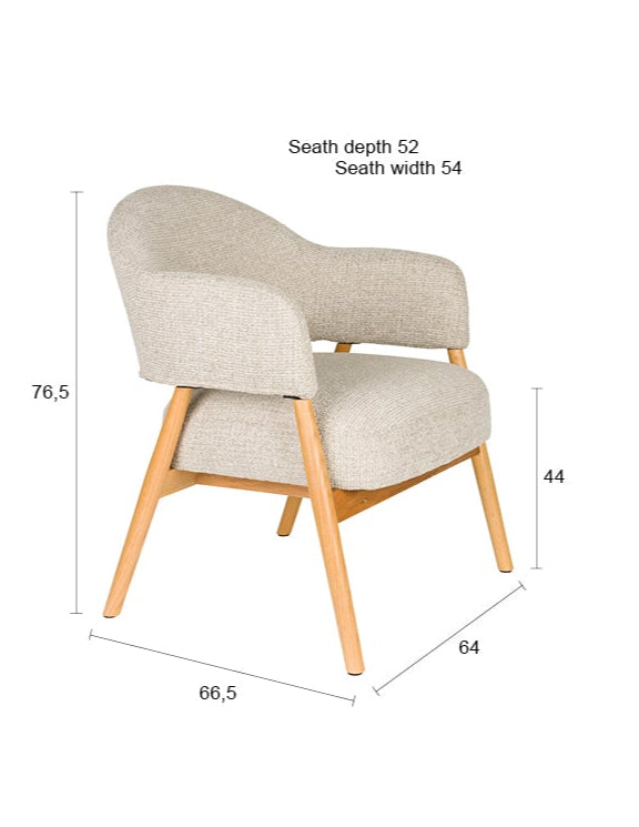 INDY beige armchair with wooden base