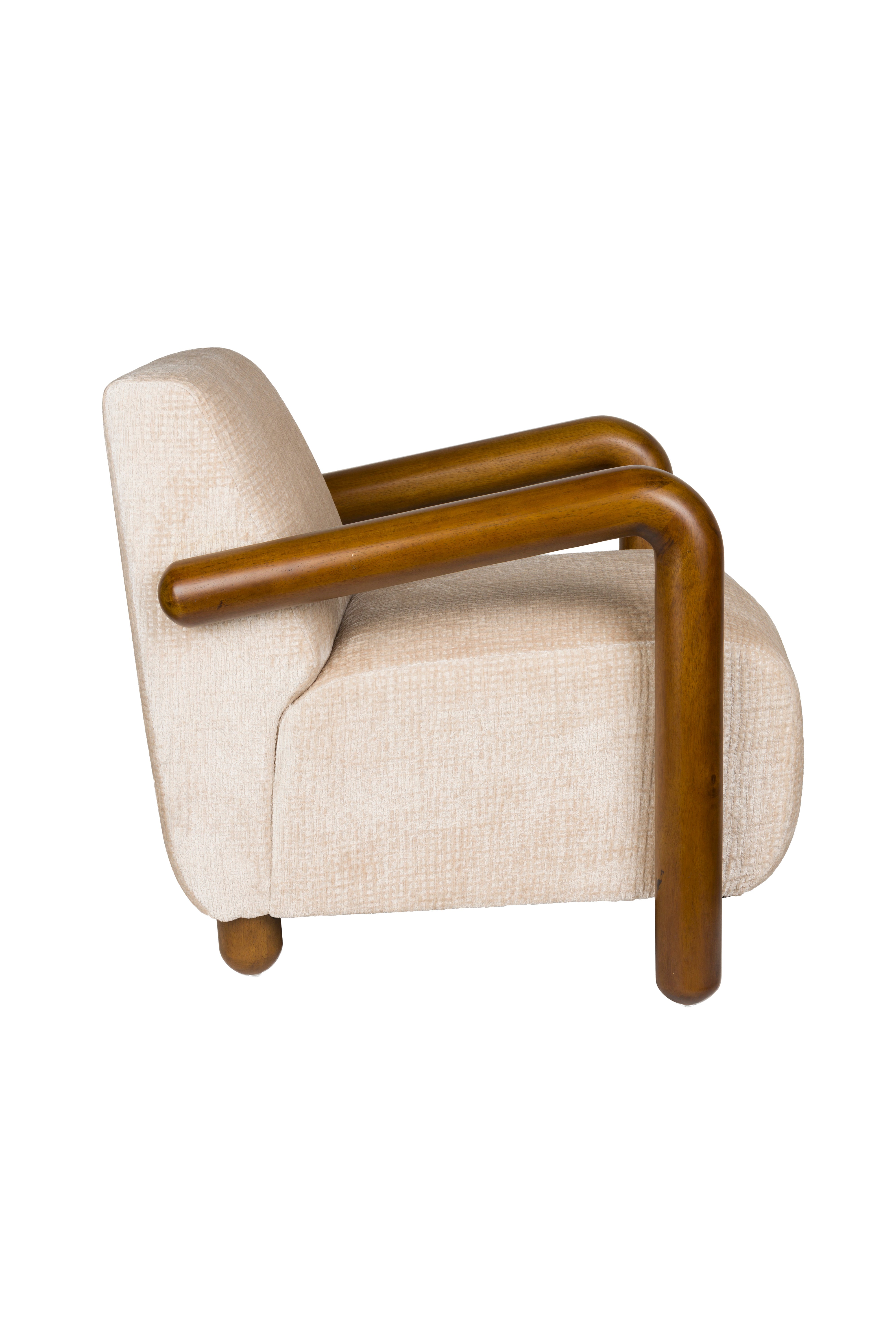 ROBINSON beige armchair with wooden base