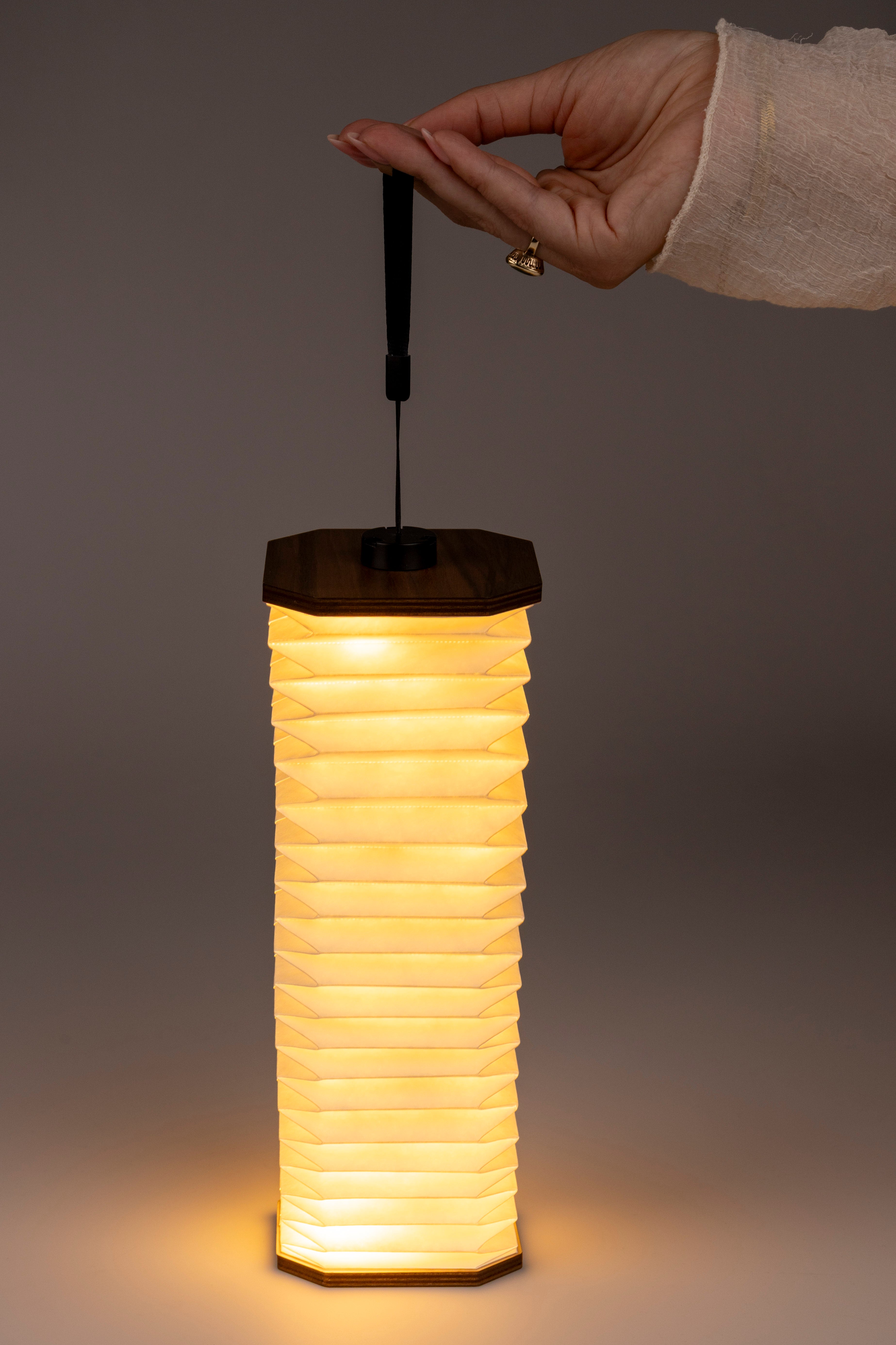 Portable lamp CAKE walnut veneer with white