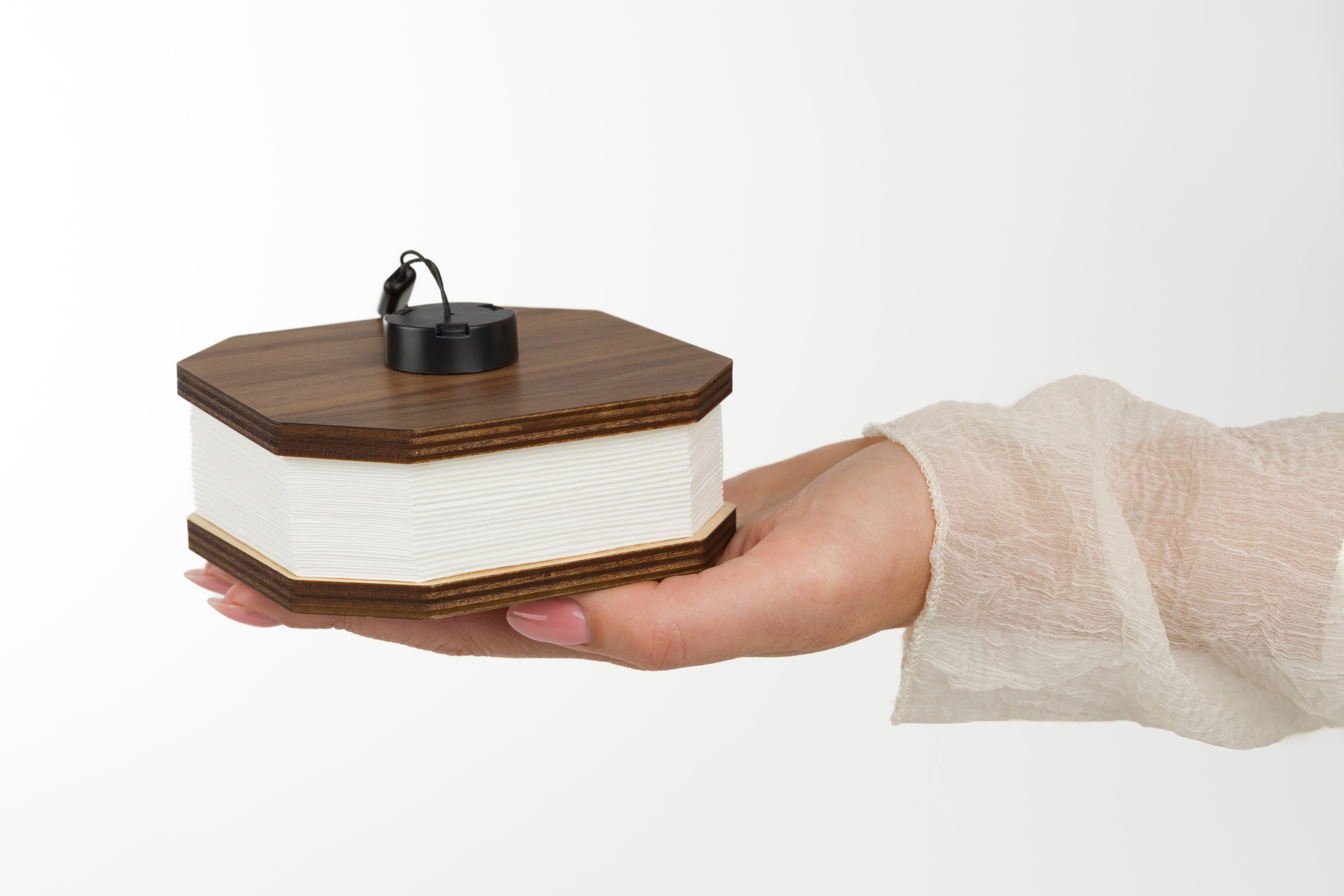 Portable lamp CAKE walnut veneer with white