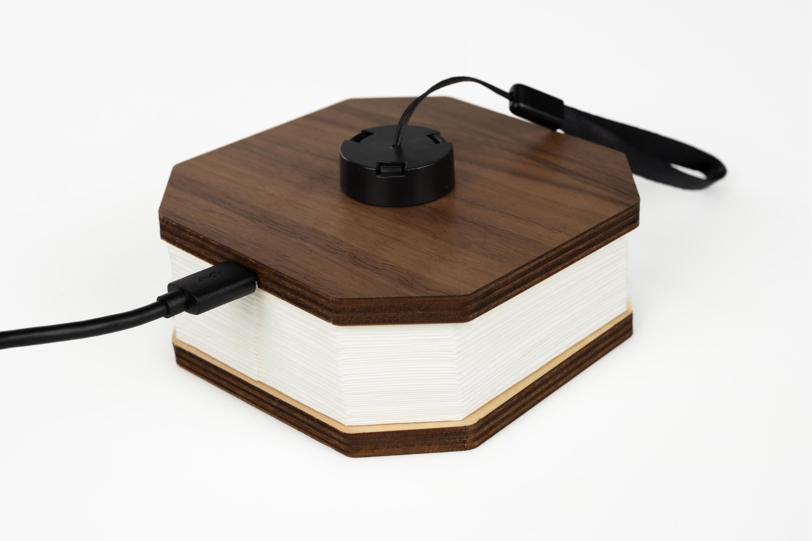 Portable lamp CAKE walnut veneer with white