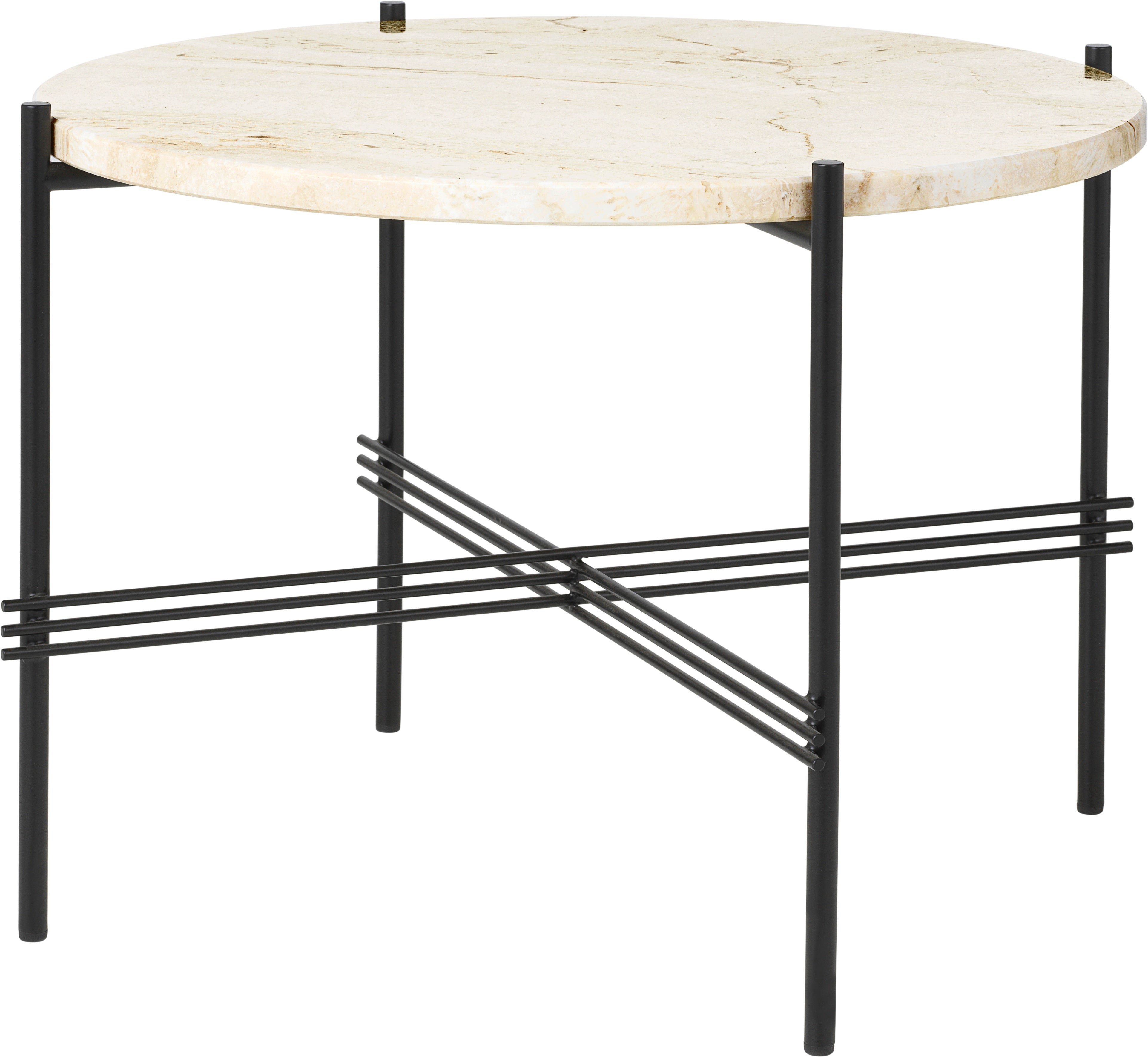 Round coffee table TS cream travertine with black base