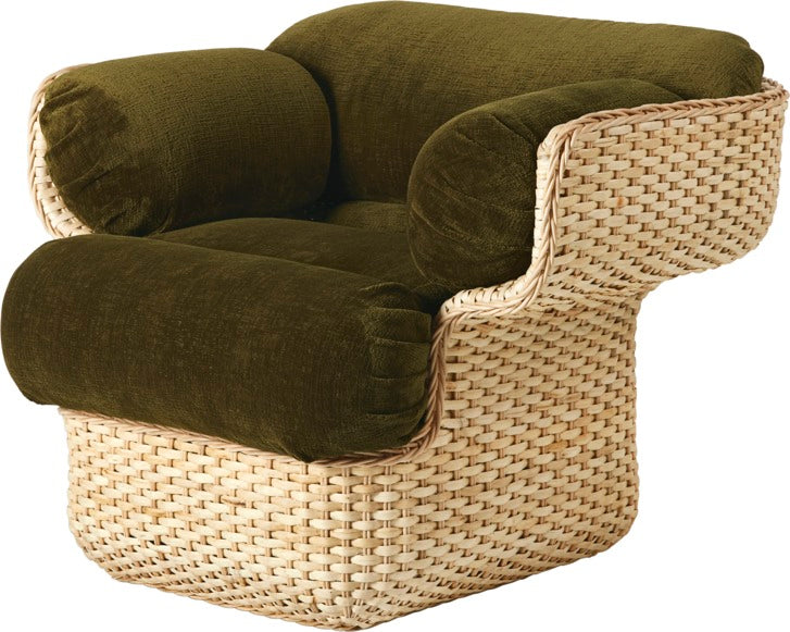 BASKET armchair in green with rattan