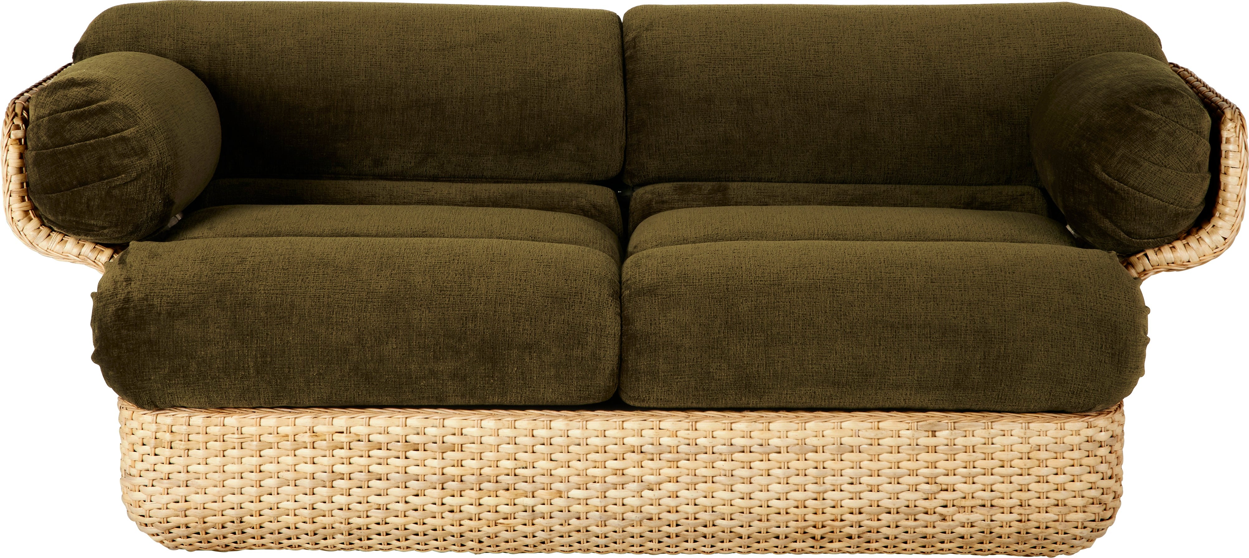 2-seater BASKET sofa in green with rattan