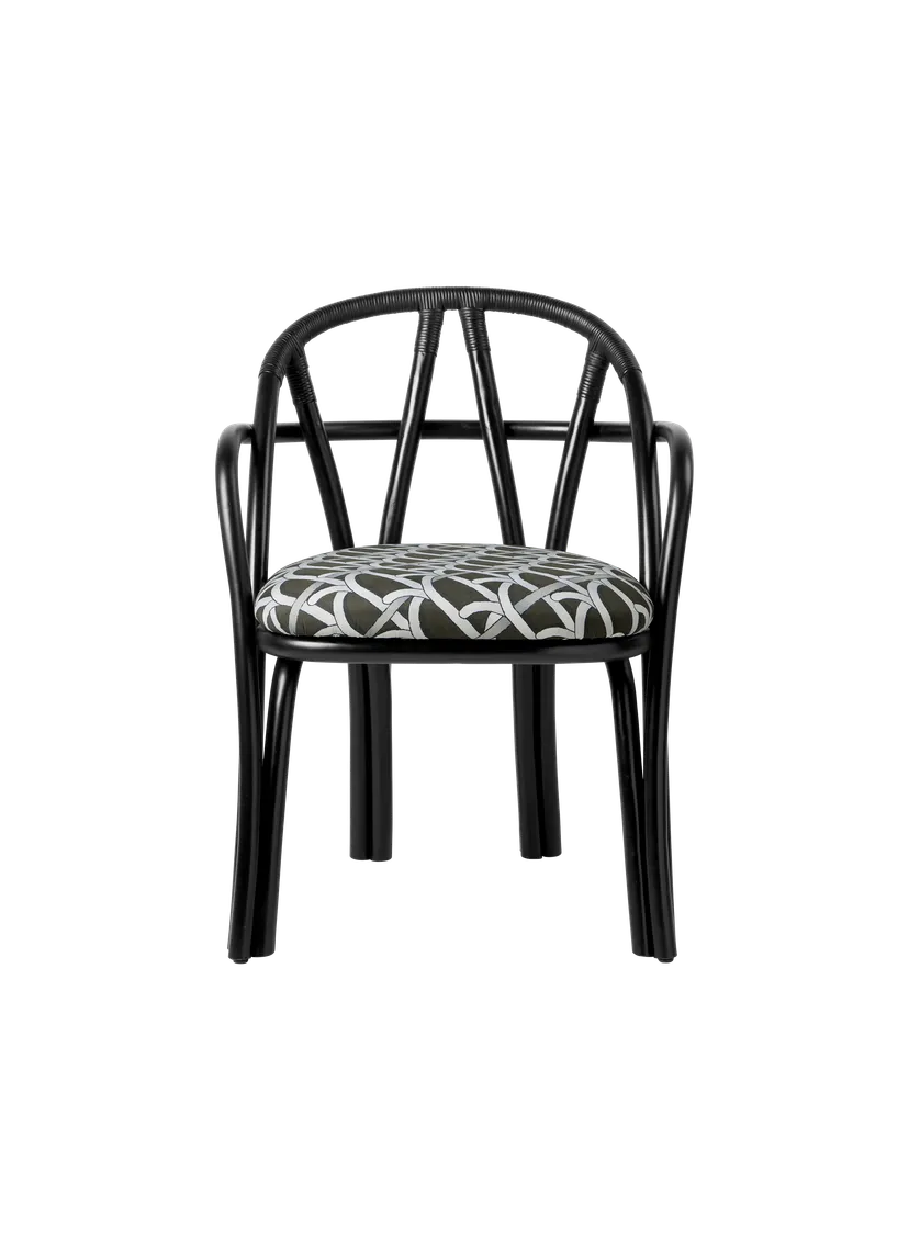 Upholstered BISTRA Chair with Rattan Ebony Base