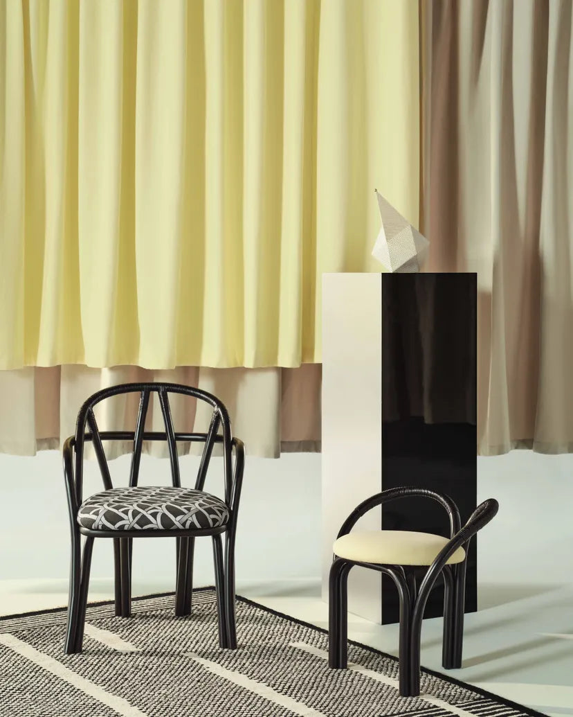 Upholstered BISTRA Chair with Rattan Ebony Base