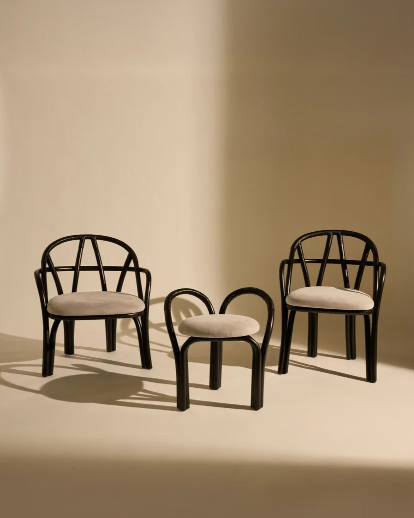 Upholstered BISTRA Chair with Rattan Ebony Base