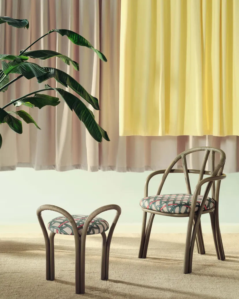 Polsterstuhl BISTRA mit olivgrünem Rattanfuß