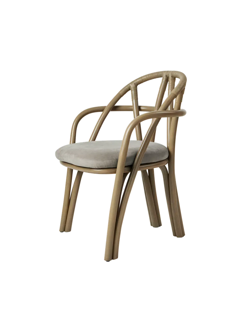 Polsterstuhl BISTRA mit olivgrünem Rattanfuß