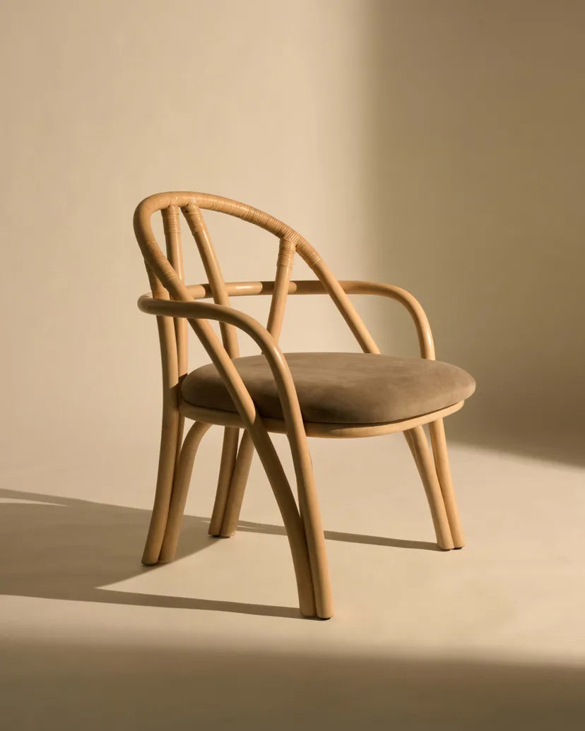 Upholstered BISTRA Armchair with Rattan Base