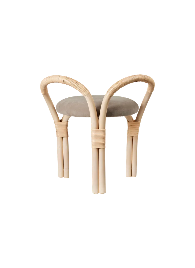 Upholstered BISTRA Stool with Rattan Base