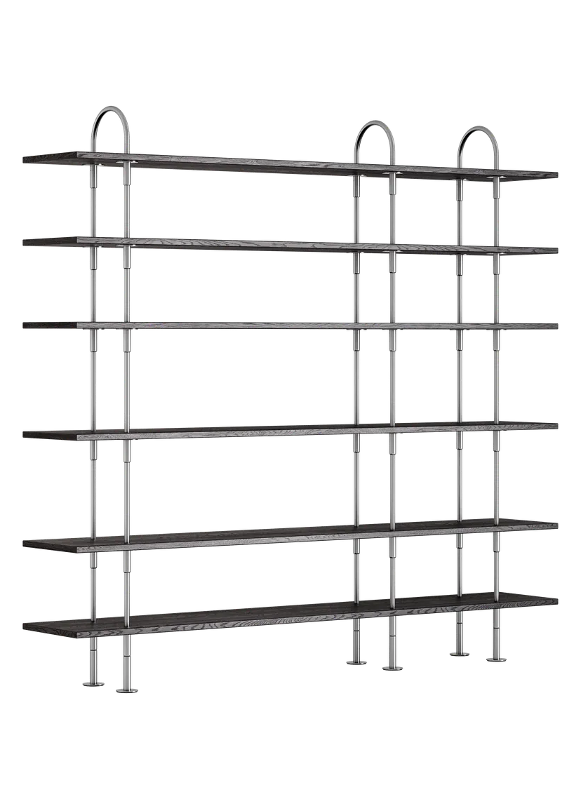 KEEN Shelf dark ash wood with satin steel frame