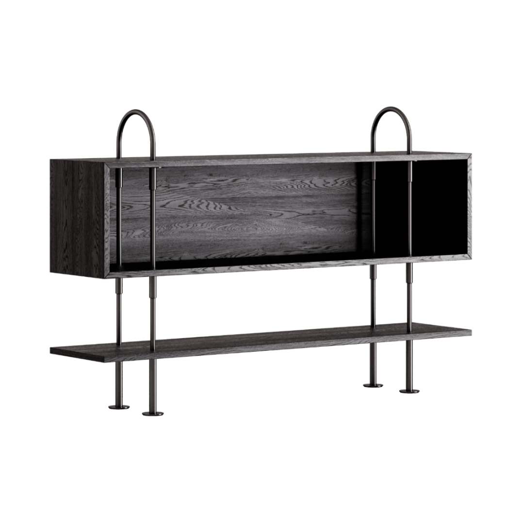 KEEN BOX Shelf dark ash wood with black brass frame