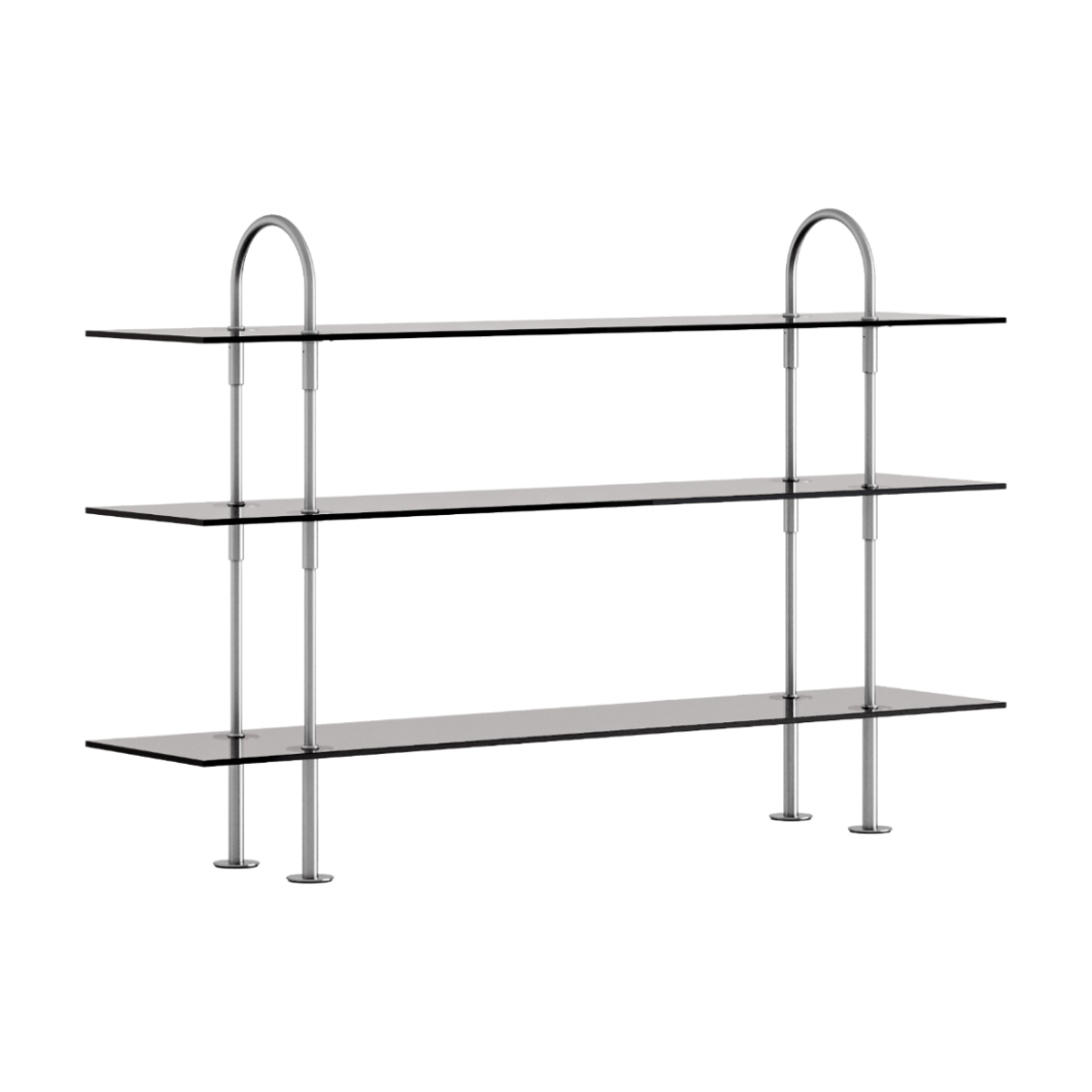 KEEN Shelf with Smoky Glass and Satin Steel Frame