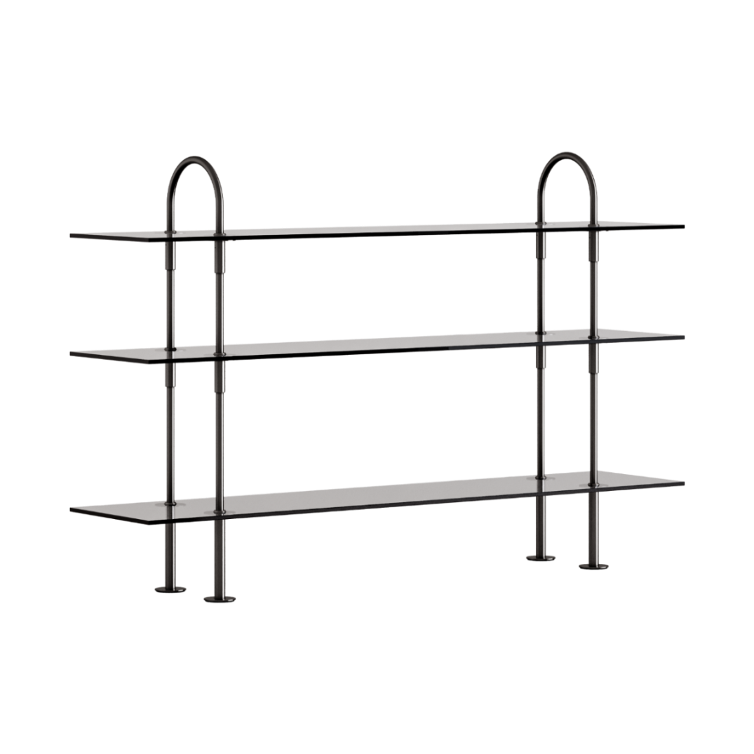 KEEN Shelf with Smoky Glass and Black Brass Frame