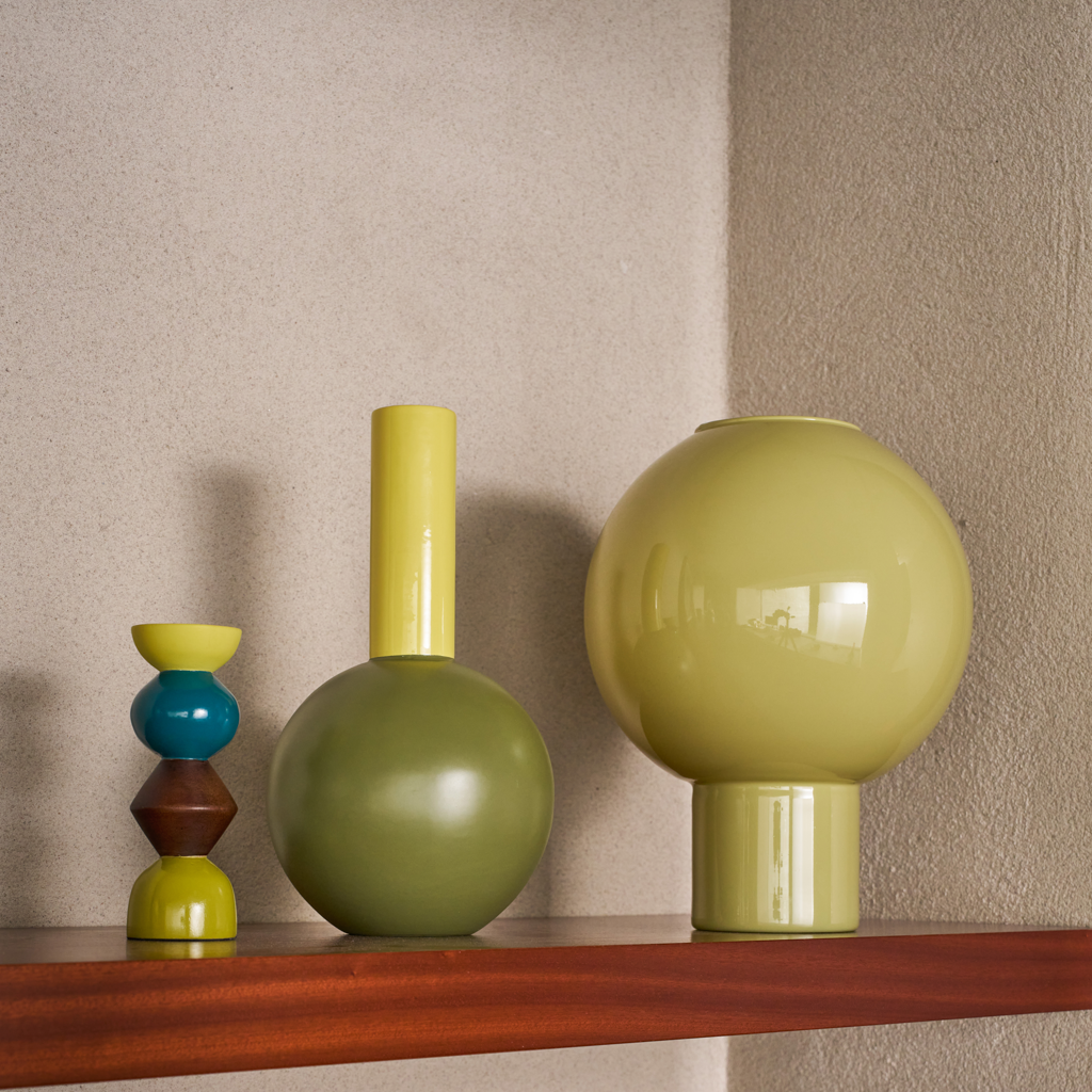 Candle holder SIGNE braun mit grünem