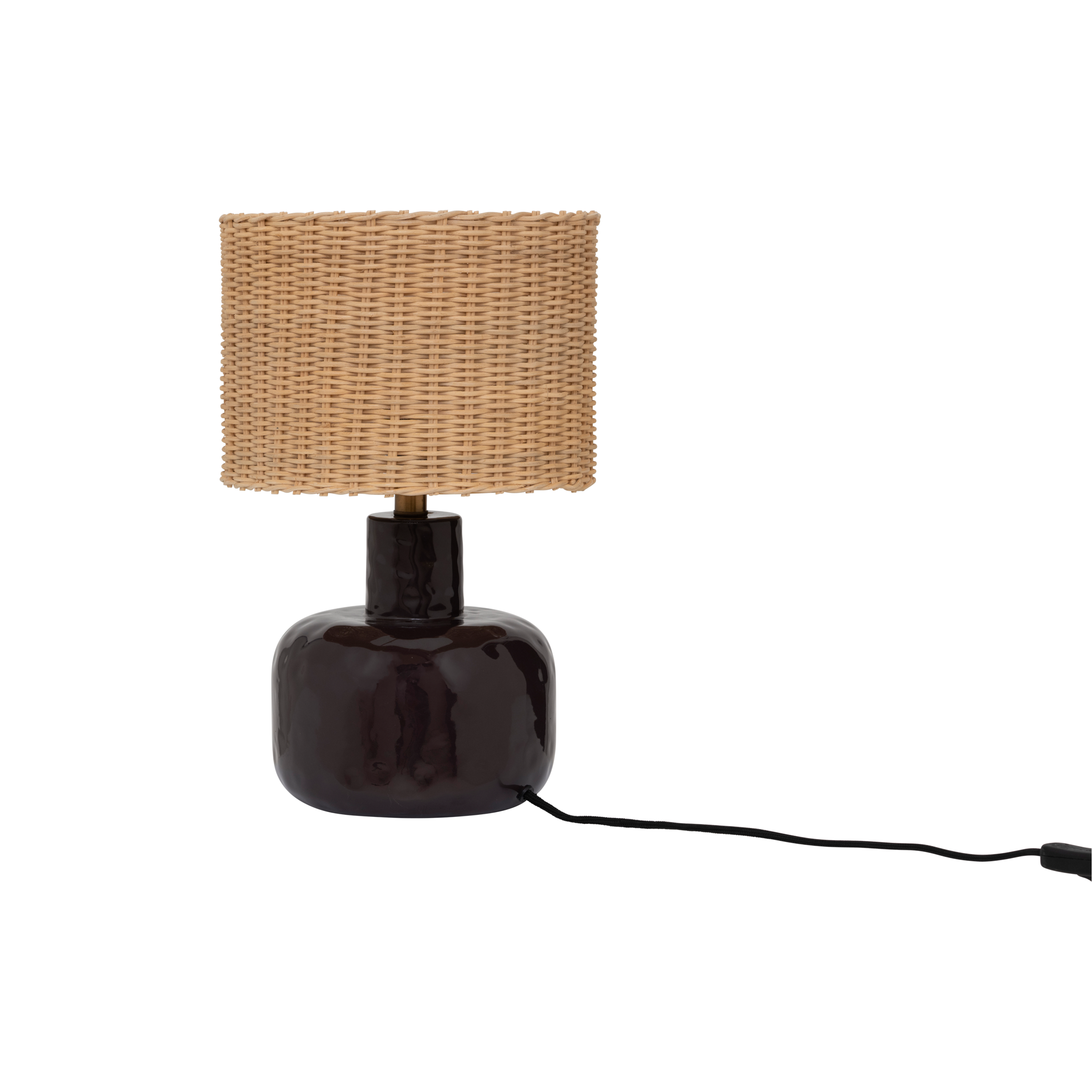 VRIDEN table lamp with wicker shade and brown base