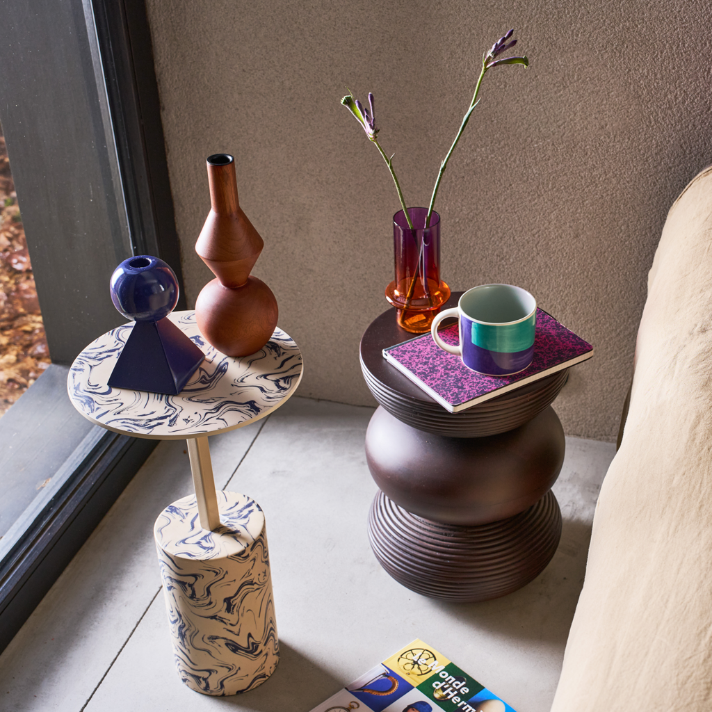 STEN beige side table with blue