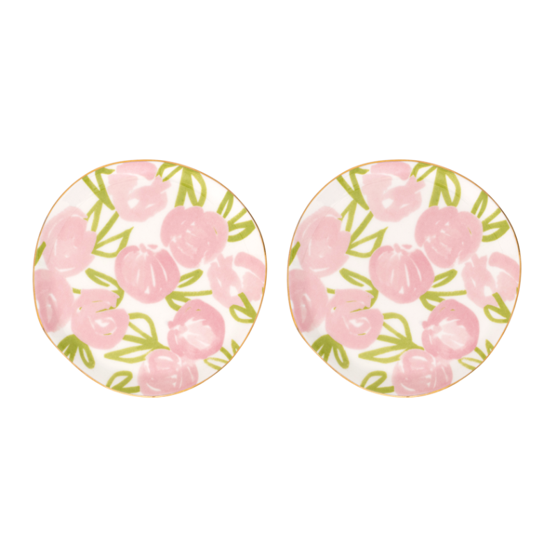 Set von Untertassen GOOD MORNING mit rosa Blumenmotiv