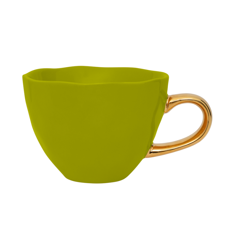 GOOD MORNING green cappuccino cup with gold