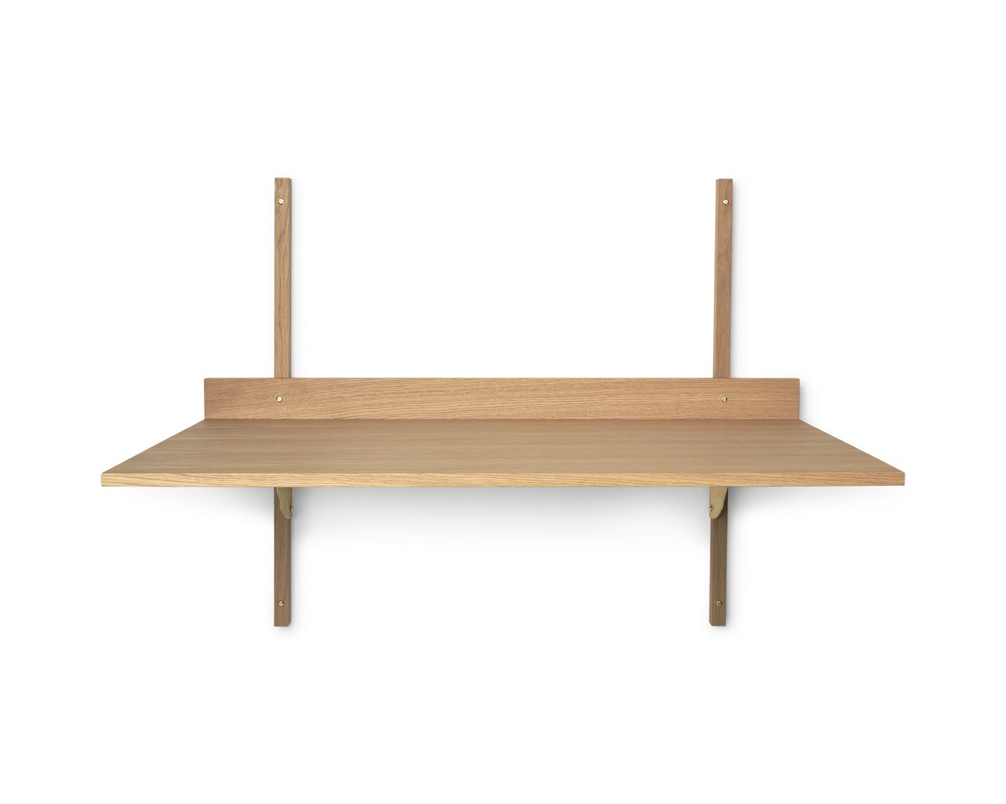 SECTOR DESK wall-mounted desk in oak veneer with brass finish