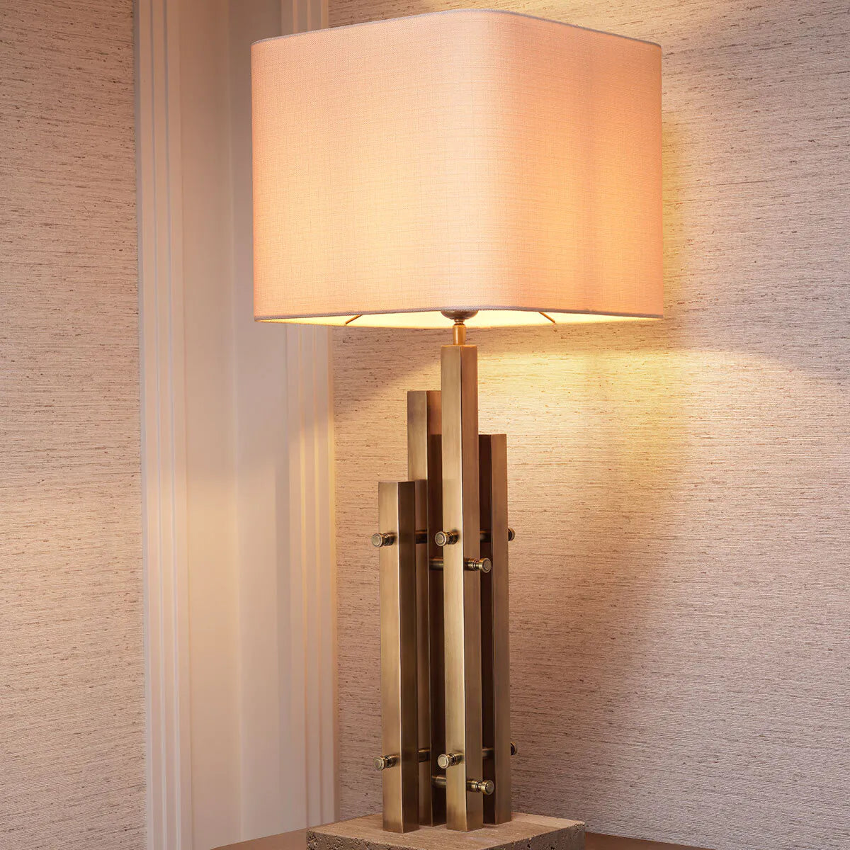 Tischlampe DESTINO Stahl mit Travertinbasis