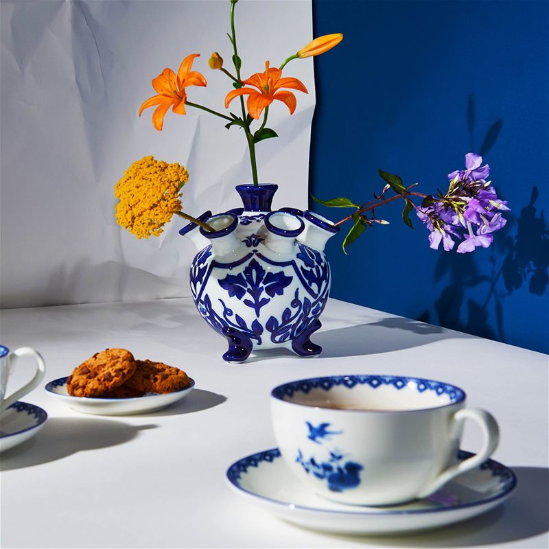 Tassen-Set mit Untertasse DELFTWARE weiß mit blauem Muster
