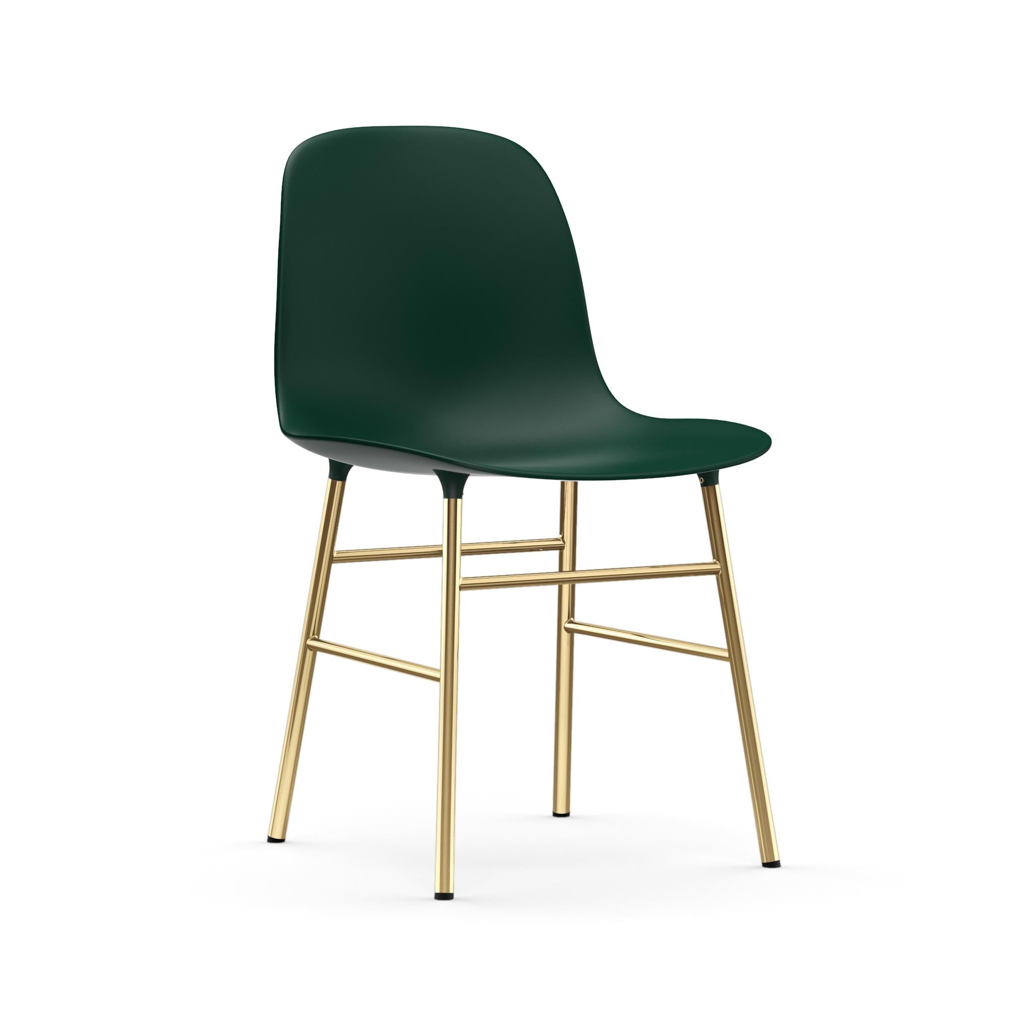 A chair of green forms with a golden base