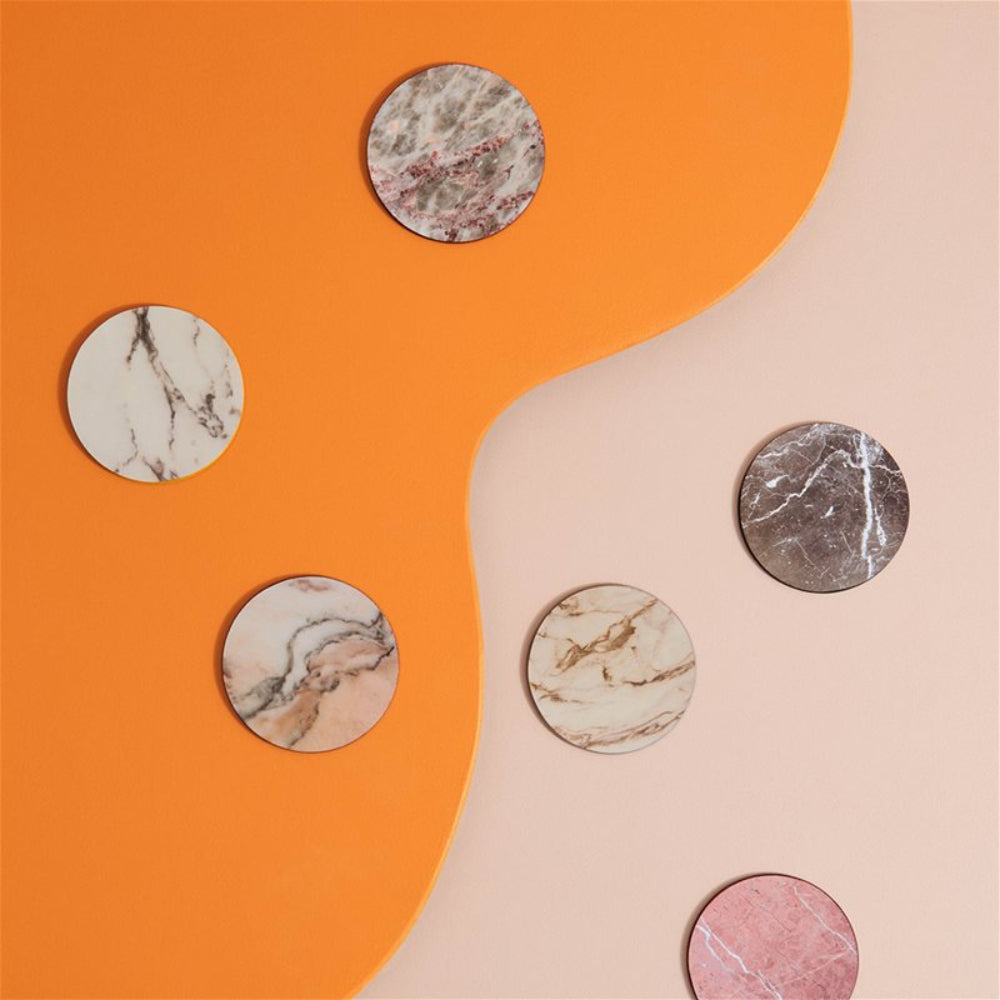 Beige Marble Coaster Set with Brown