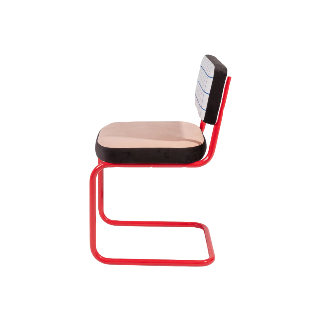 Stuhl SUPERCHAIR BLAUES GITTER lachsfarben mit rotem Fuß