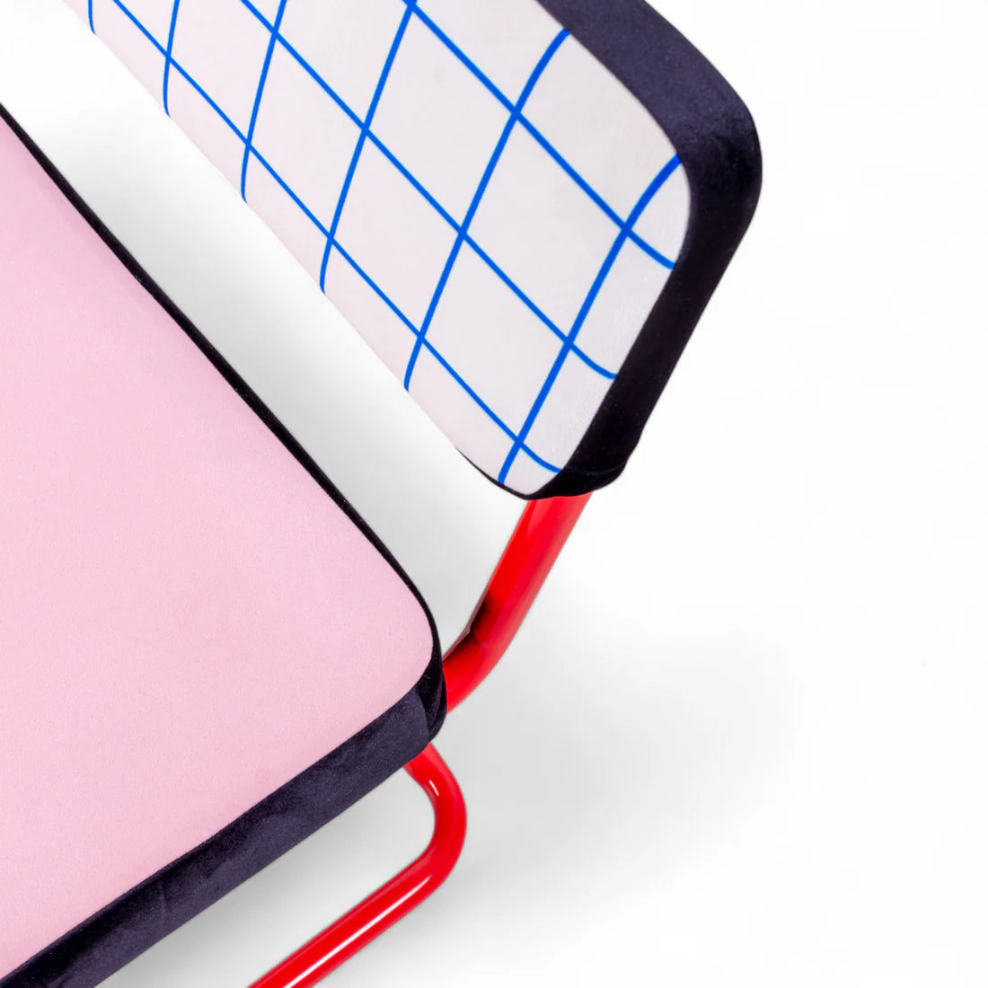 Sessel SUPERLOUNGE STUHL BLAUES GITTER rosa mit rotem Fuß