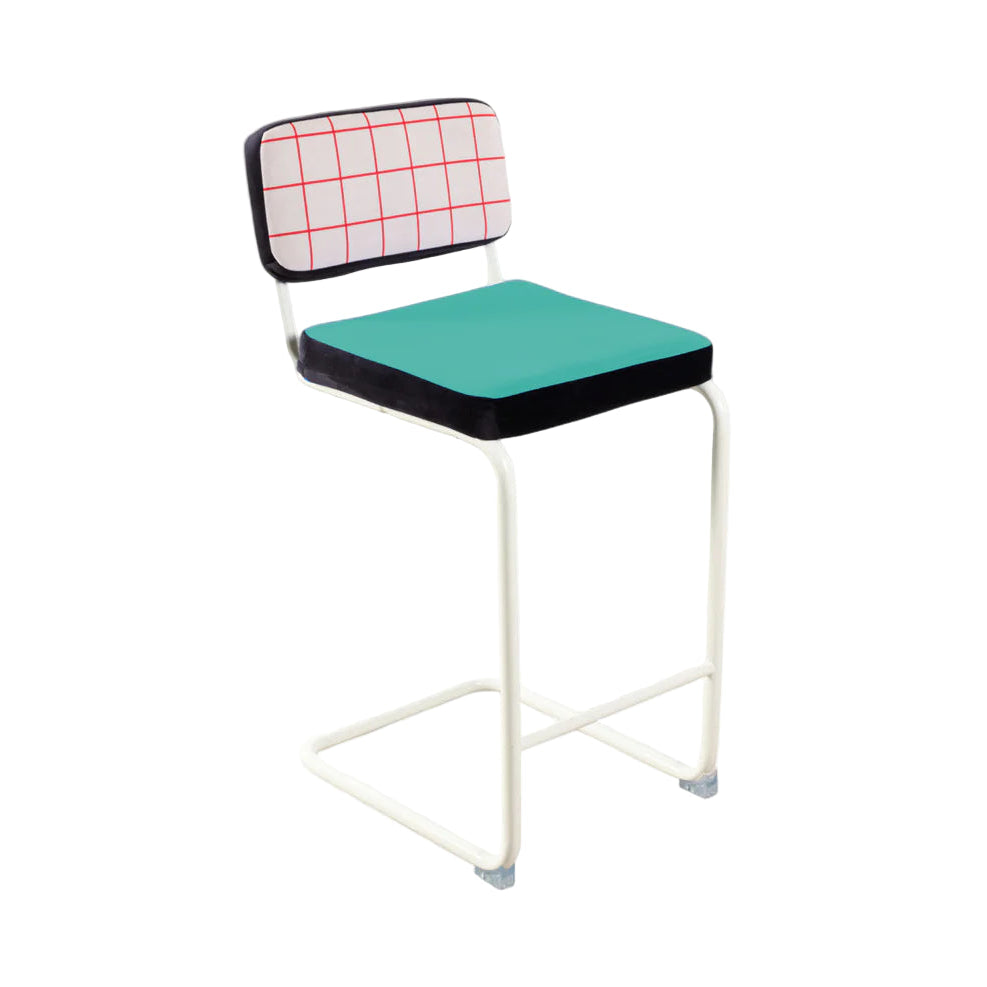 Barhocker SUPERSTOOL RED GRID türkis mit weißem Fuß