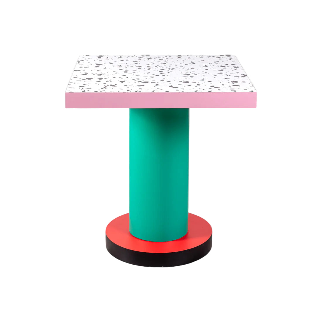 Quadrat-Kaffeetisch mit runder Basis SUPERLOUNGE TERRAZZO türkis mit Rot