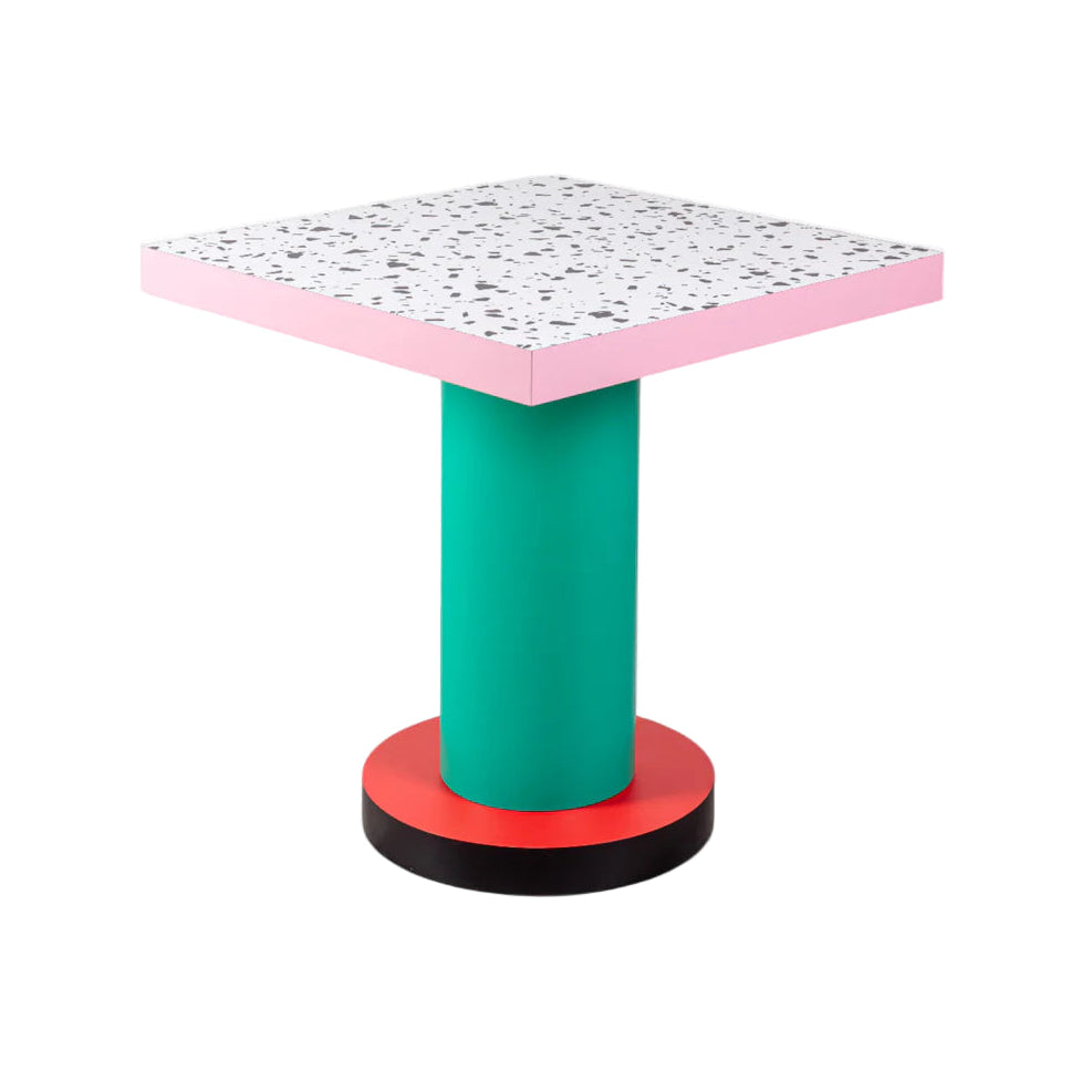 Quadrat-Kaffeetisch mit runder Basis SUPERLOUNGE TERRAZZO türkis mit Rot