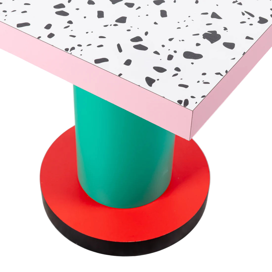 Quadrat-Kaffeetisch mit runder Basis SUPERLOUNGE TERRAZZO türkis mit Rot