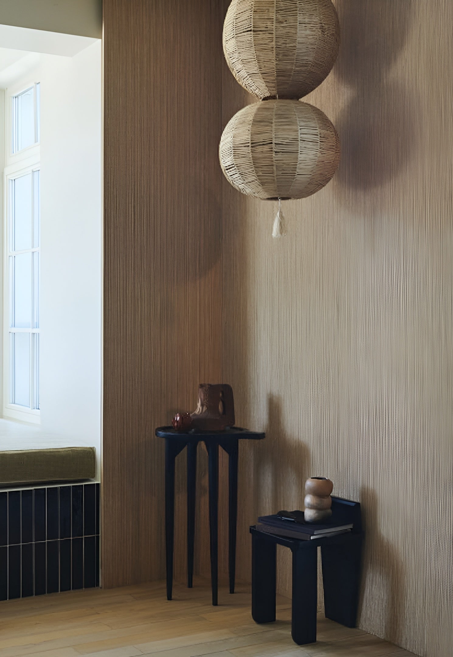 Natural striped structural wallpaper made of jute and paper GILI - NATUREL brown