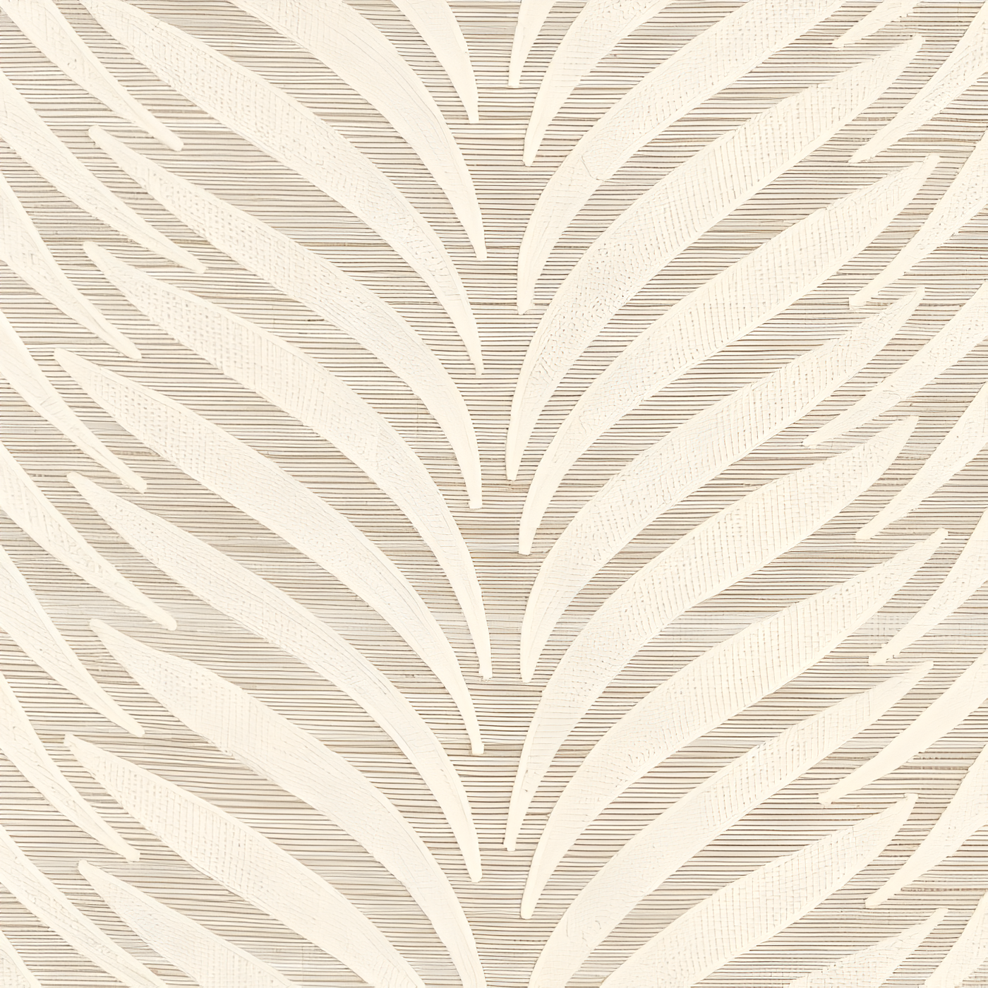 Embroidered structural textile wallpaper with leaf motif ORNAMENTA - IVORY SILVER ivory with beige