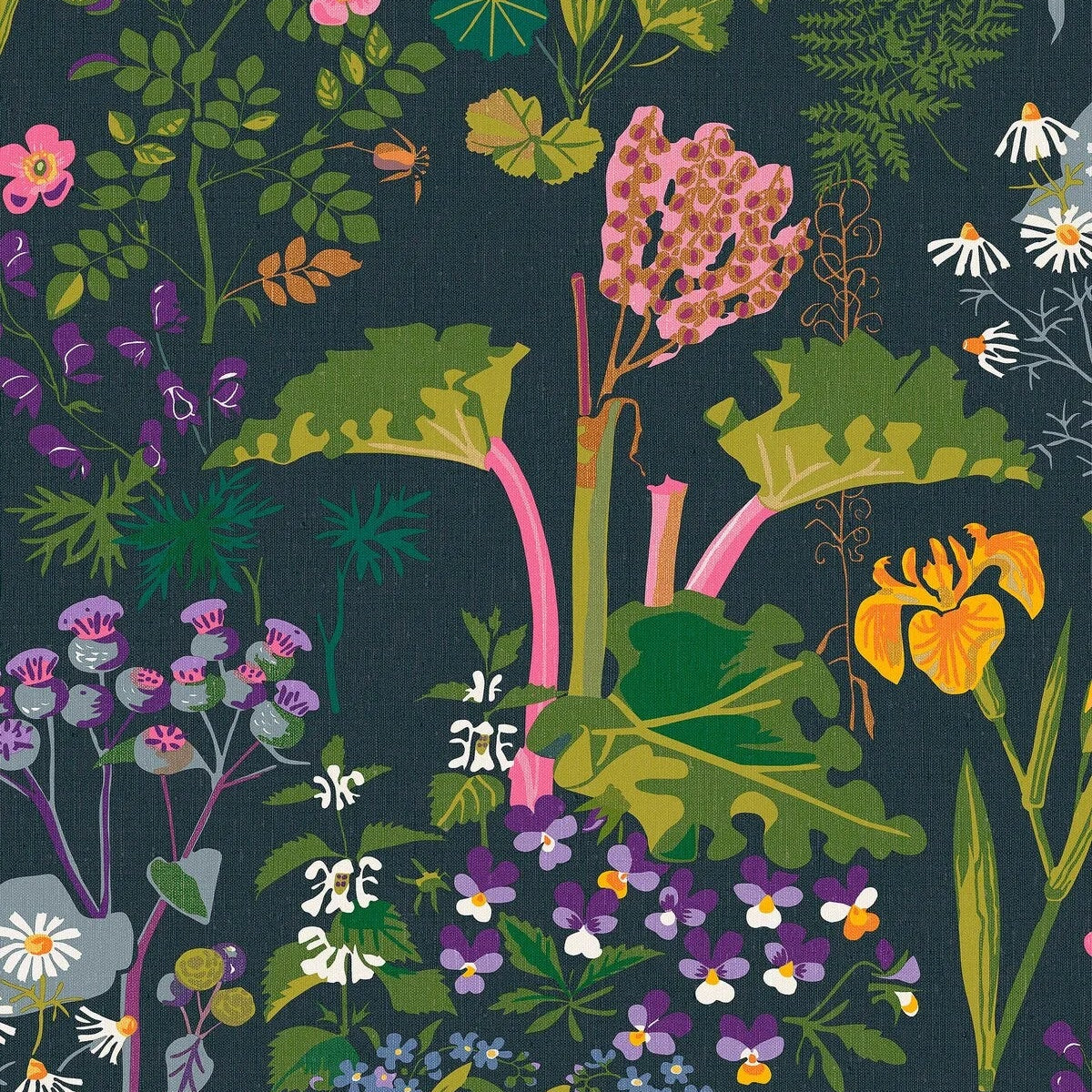 Tapete mit floralem Blumenmuster GOCKEN JOBS RABARBER dunkelblau