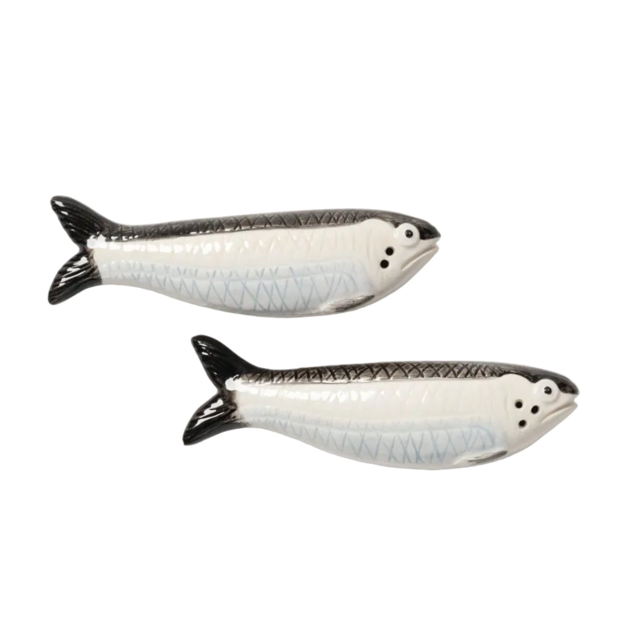 SARDINE salt shaker and pepper shaker white with black