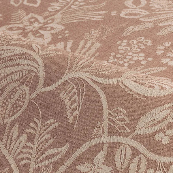 Structural wallpaper imitating embroidery with a floral and leaf pattern PASTEL - NUDE dark beige