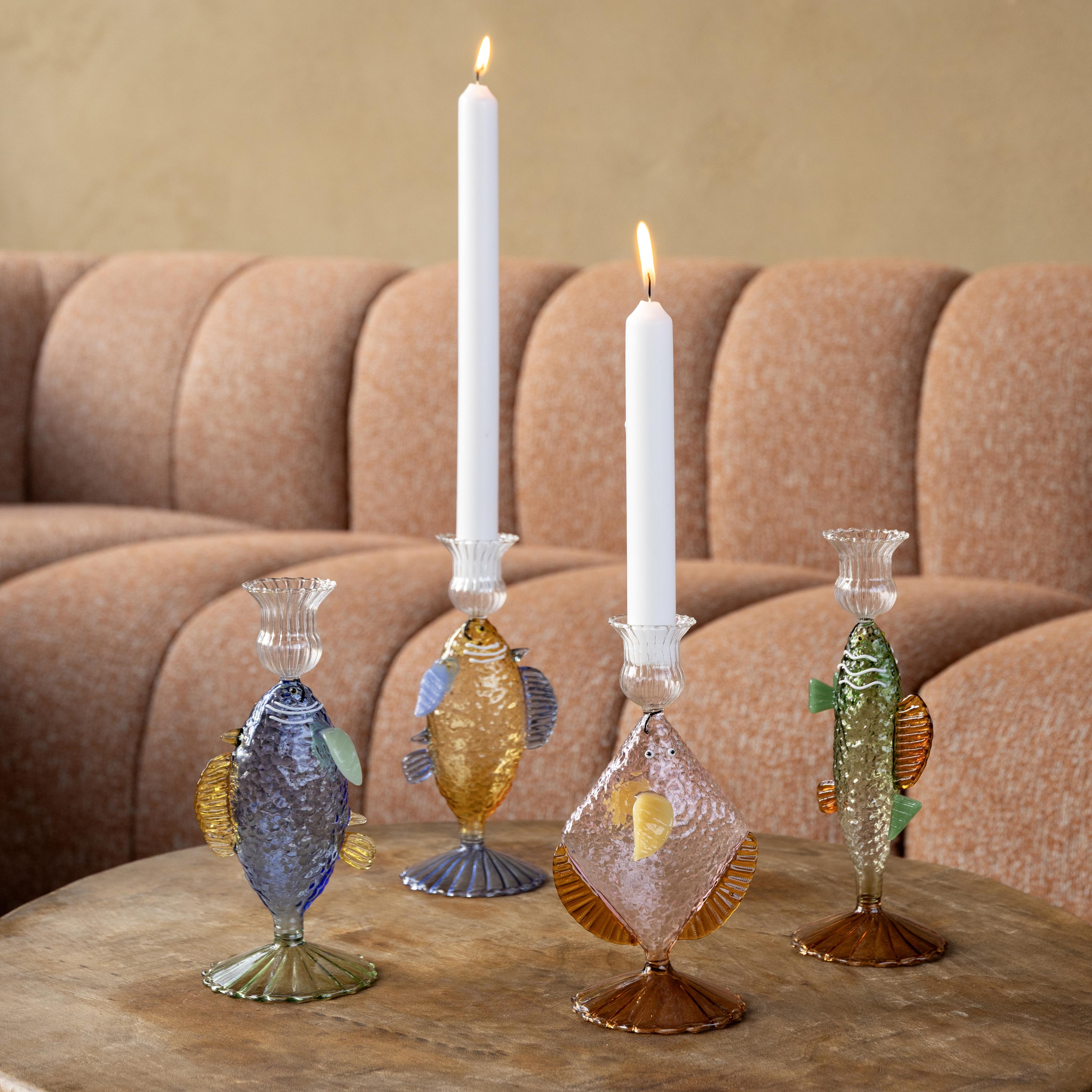 Grüner Glasleuchter FISCH mit Bernstein