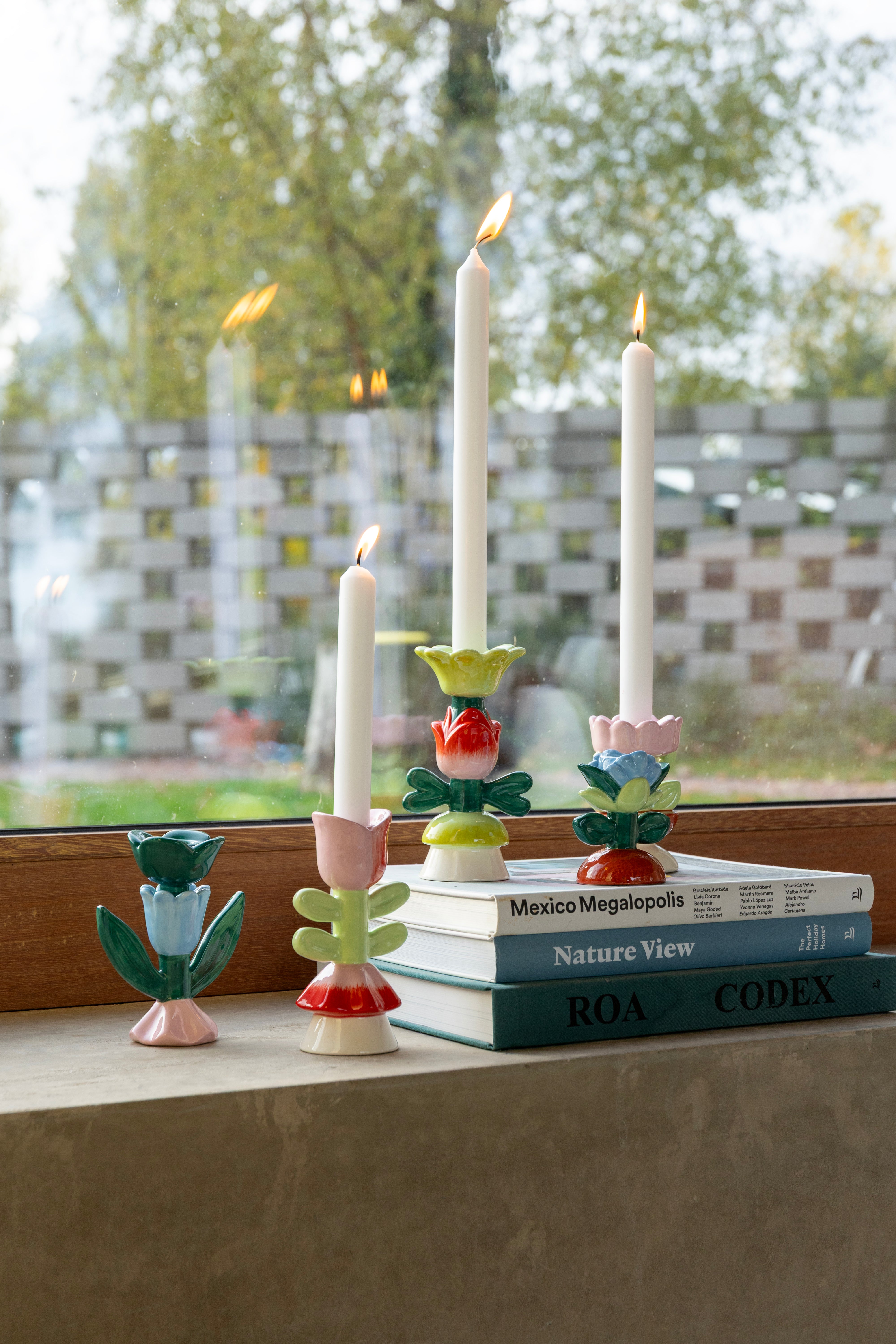 BLUME Candle Holder Green with Pink and Red